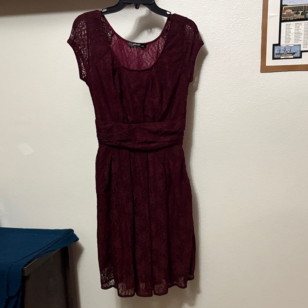 EShakti Burgundy Lace NWOT Women’s Fit and Flare Dress Sz 10 pockets 💐